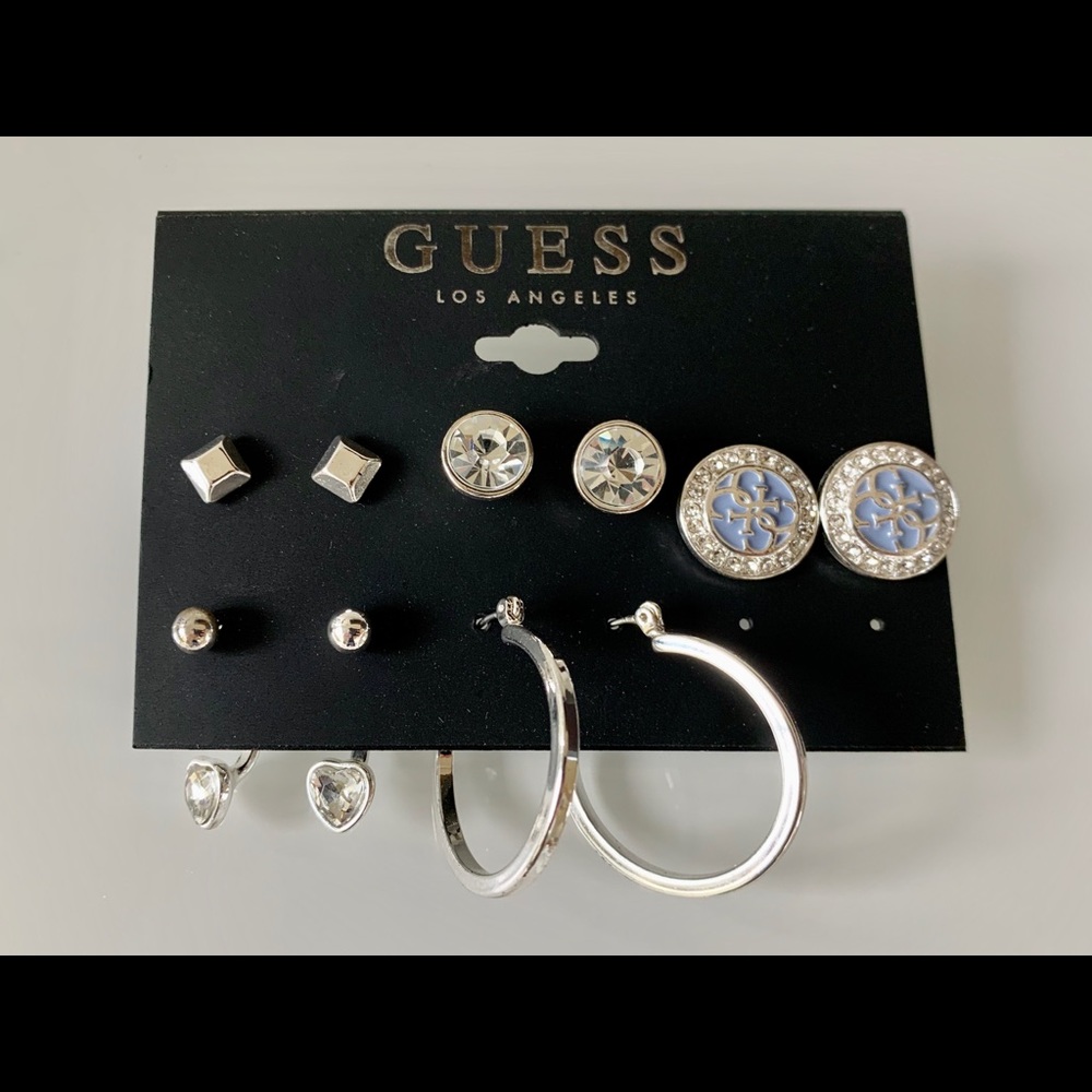 Guess Silver-Tone Set Crystal Earrings